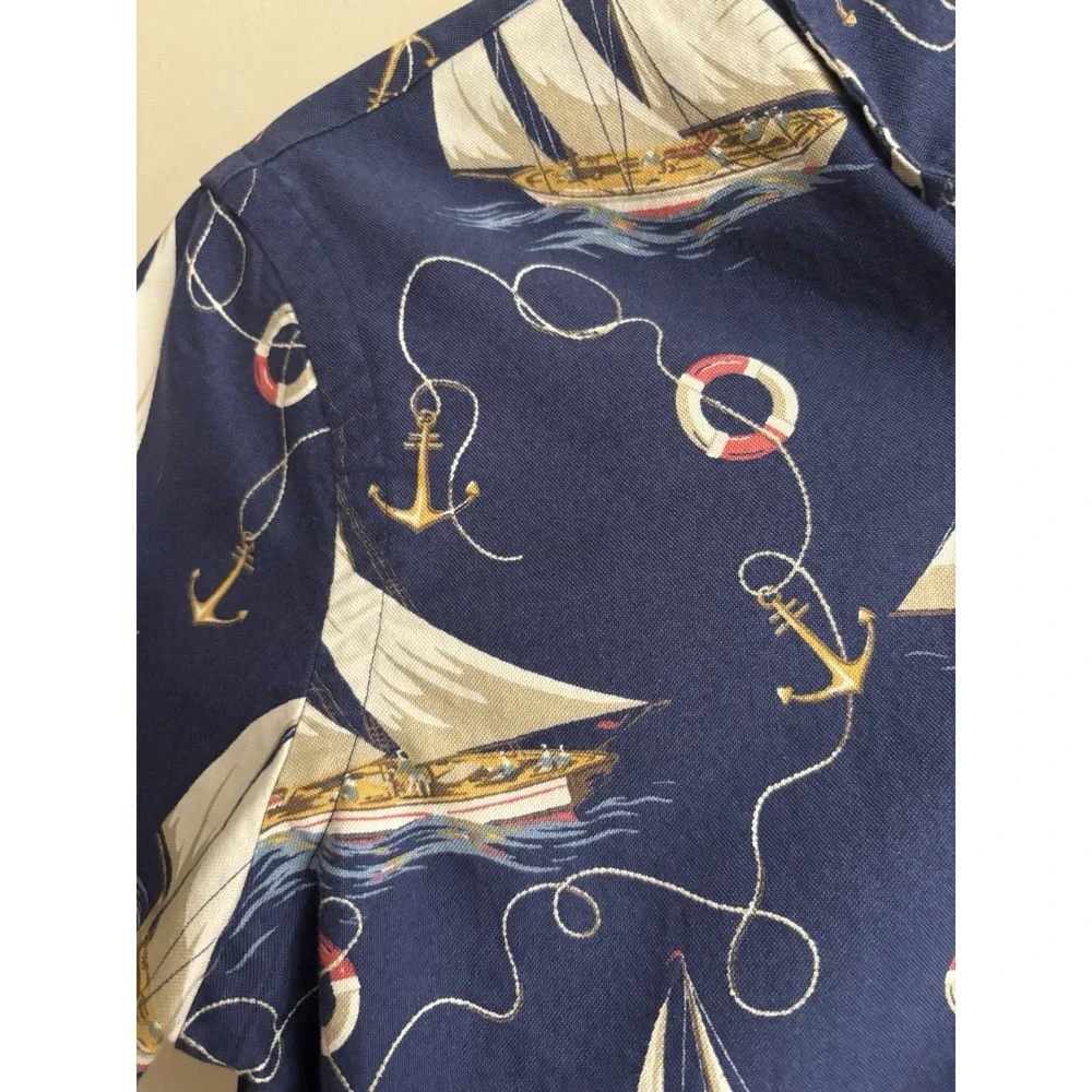 Polo Ralph Lauren Mens Classic Fit Nautical Sailboat Anchor Navy Camp Shirt XS